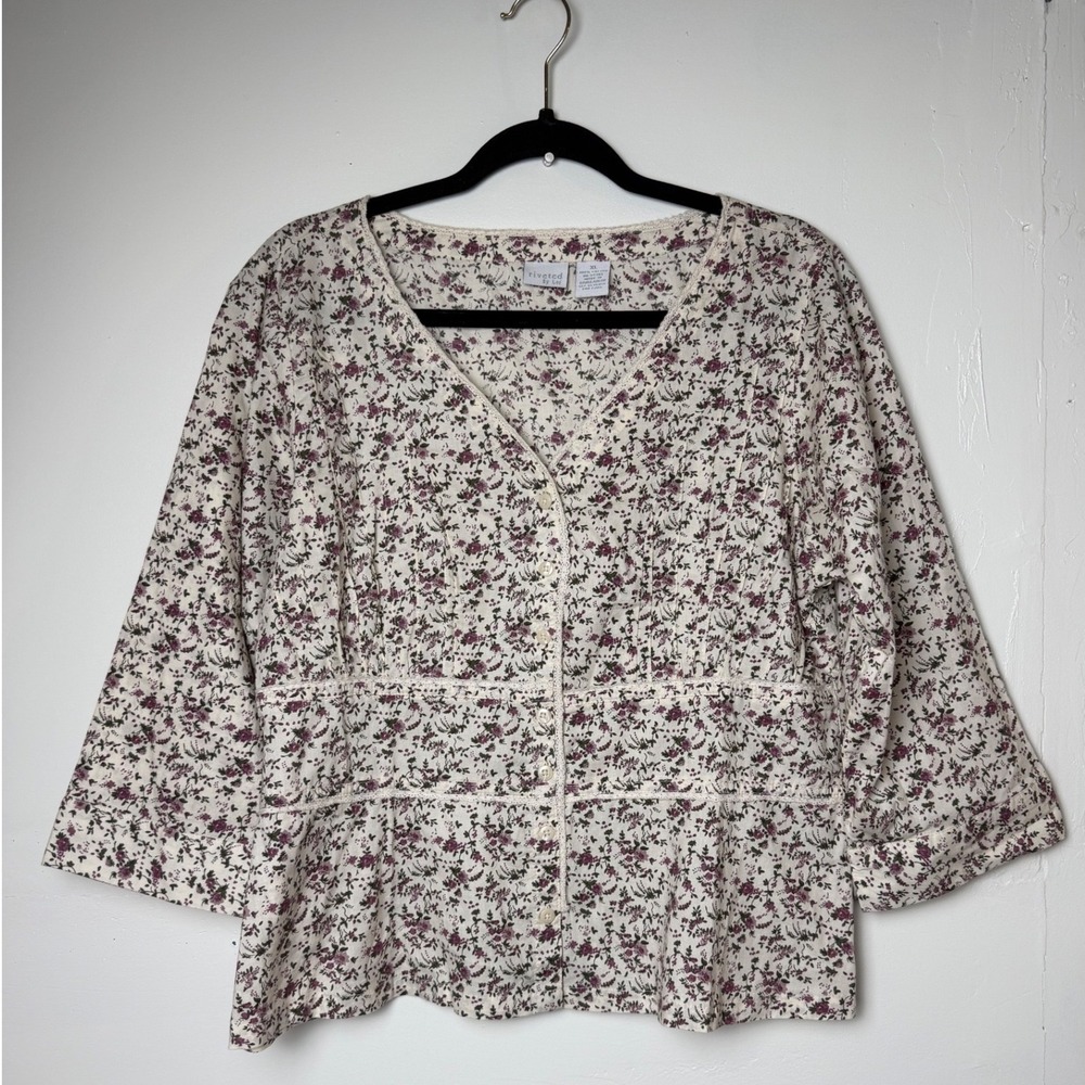 Riveted by Lee Womens XL Floral Cottage Babydoll Top Blouse Peasant Sleeve